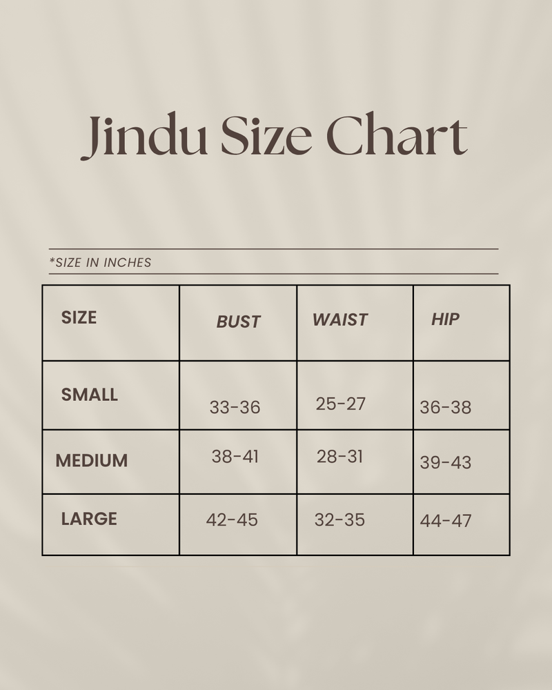 Jindu Bubble Short | Mocha Size Chart