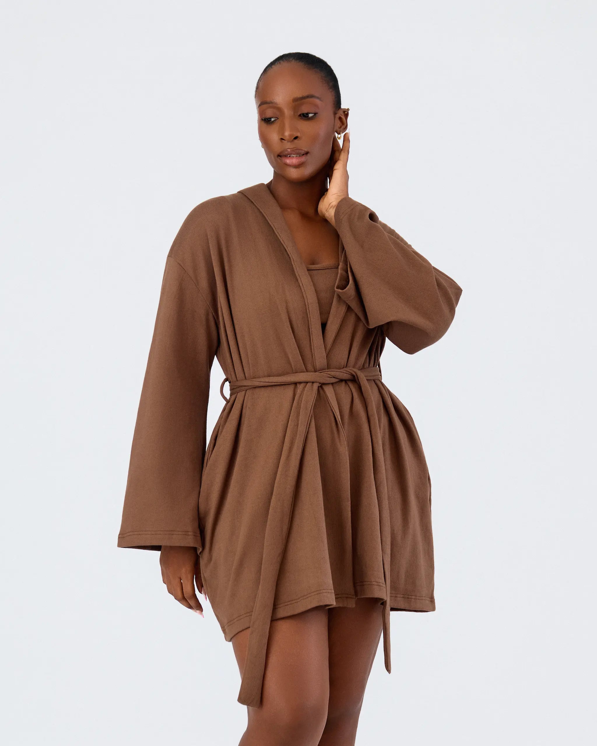 Mocha Luxury 3-Piece Layered Set | Robe, Cami & Shorts | K | KASA