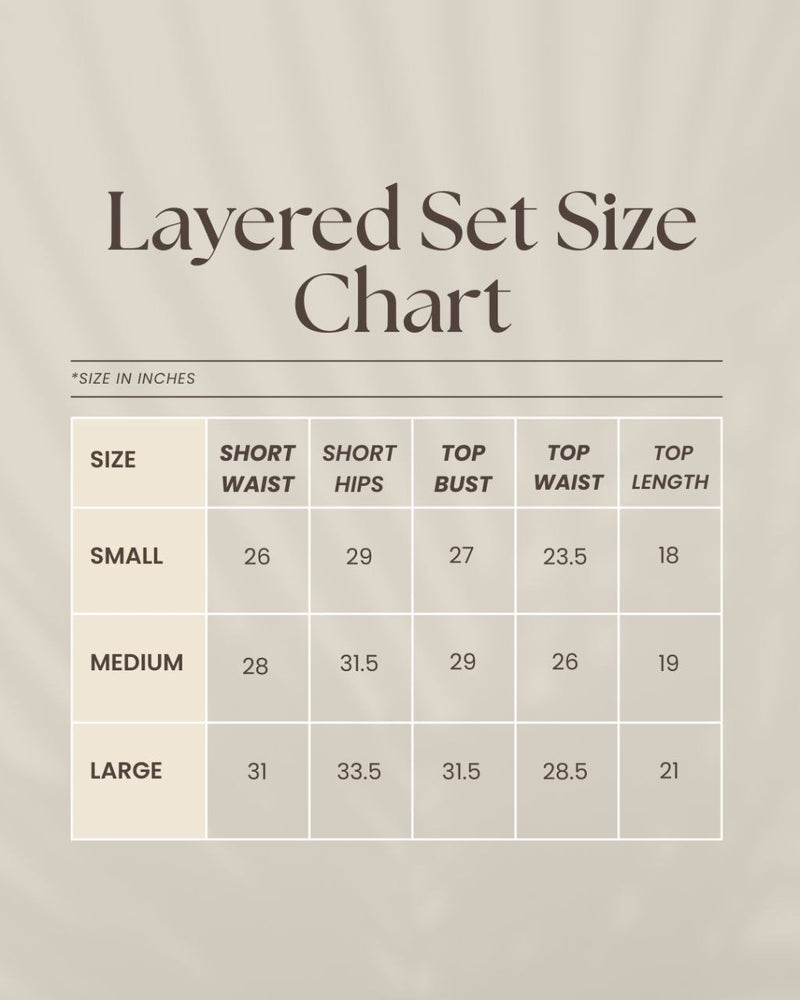 Butter Yellow Cami & Shorts Set Size Chart